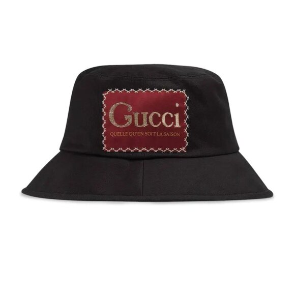 $590 Gucci FW20 Black Embroidered Patch La Saison Logo Bucket Hat Unisex XL - Picture 1 of 10